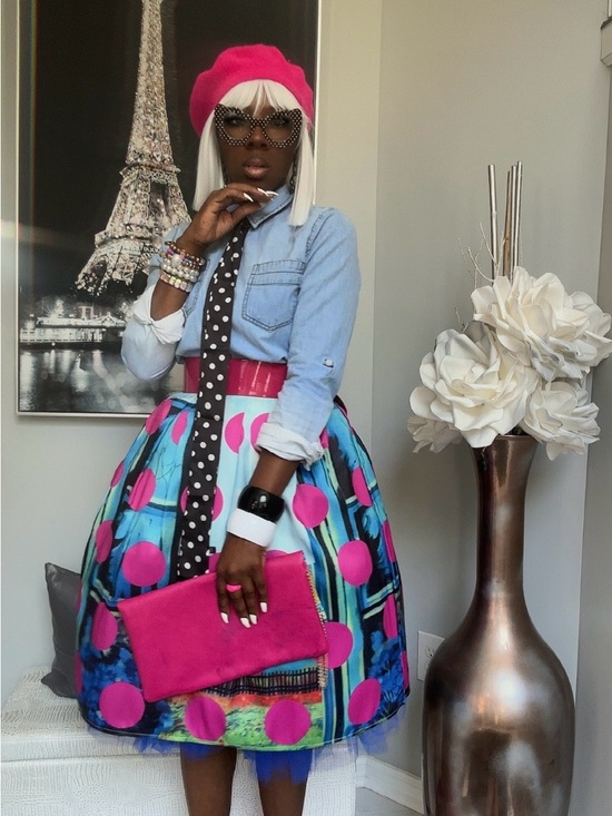 Dresses & Skirts - Aqua & Pink Polka Dot Midi Skirt